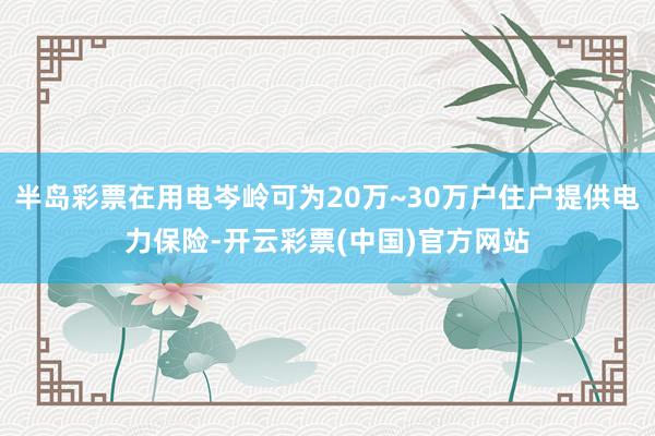 半岛彩票在用电岑岭可为20万~30万户住户提供电力保险-开云彩票(中国)官方网站